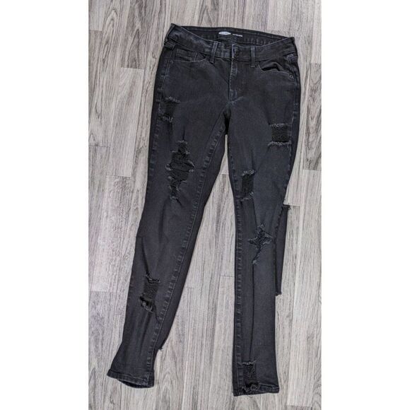 (3/$35) Old Navy Womens Size 4 Pop Icon Skinny Distressed Black Denim Jeans - Picture 1 of 9